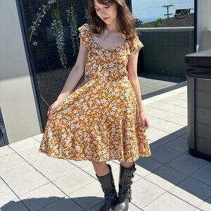 Old Navy Ditsy Floral Cotton Yellow Midi Dress